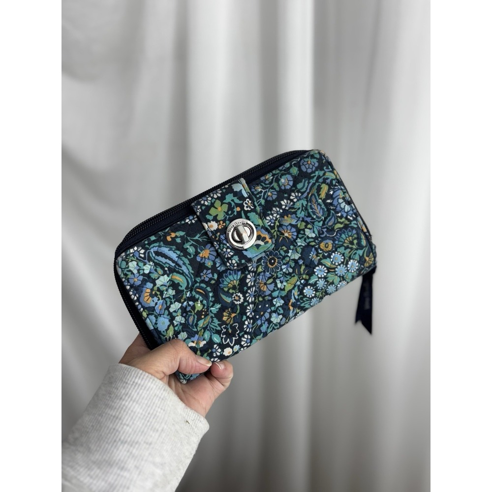 Vera Bradley Floral Zip Around Wallet in Navy Teal Green
